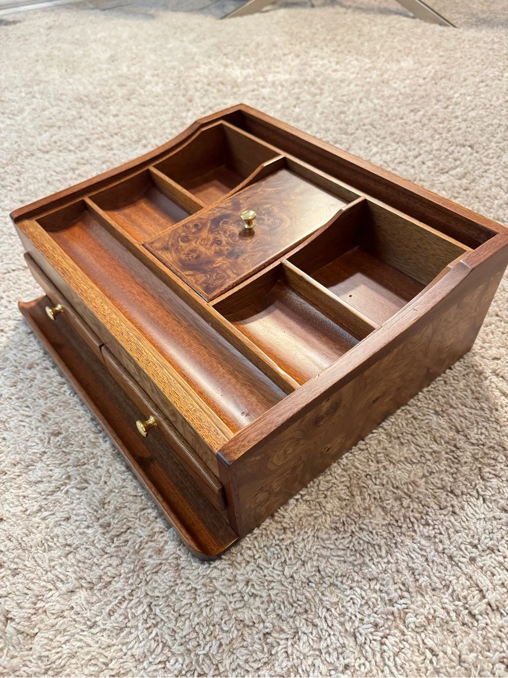 Rare Vintage Men‘s Dresser Jewelry Valet Tray Wood Jewelry Box Organizer